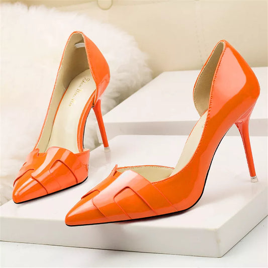 2024 New Show Thin Women High Heels Shoes Patent Leather Fashion Pumps Woman Side Cut-Outs Shallow Ladies Office Shoes 8 Colors