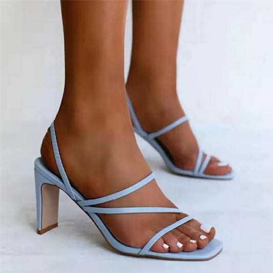 2023 Summer Fashion Orange Ankle Cross Strap Women Sandals Sexy Lace Up Square Toe Female High Heels Party Shoes Heels Women