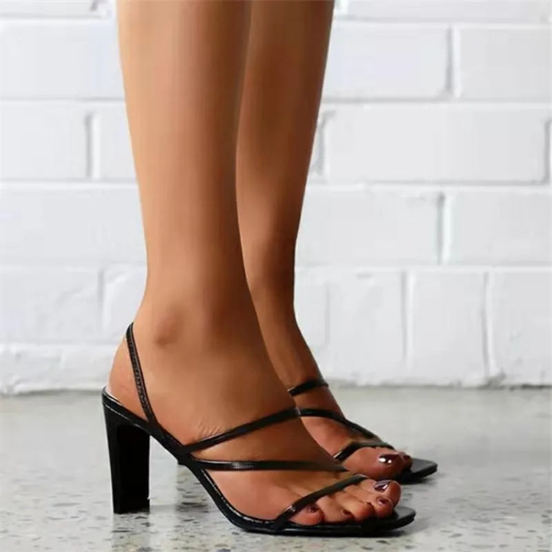 2023 Summer Fashion Orange Ankle Cross Strap Women Sandals Sexy Lace Up Square Toe Female High Heels Party Shoes Heels Women