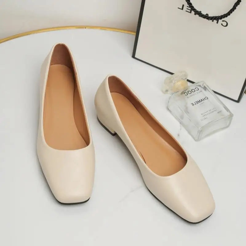 2024 Spring New Flat Women Shoes Loafers Simple Low Heels Office Work Casual Shoes Slip on Flat Footwear Ladies Square Toe Shoes