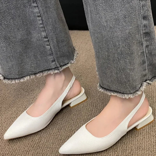 2024 Summer Women's New Sexy Pointed Retro Solid Color High Heels PU Leather Outdoor Banquet Party Women's Sandals Large Size