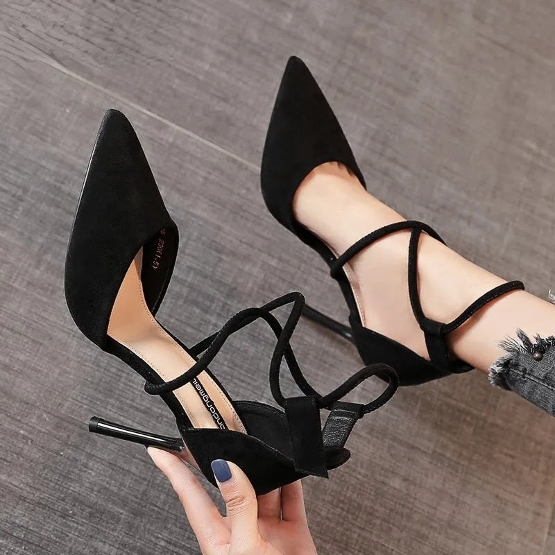 Four Seasons Women's Suede High Heels 9cm2023 New Pointed Stiletto Fashion Sexy Black Wedding Shoes Nude Bridal Shoes