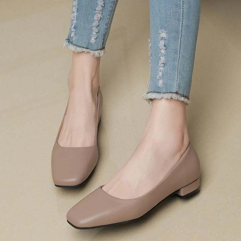 2024 Spring New Flat Women Shoes Loafers Simple Low Heels Office Work Casual Shoes Slip on Flat Footwear Ladies Square Toe Shoes