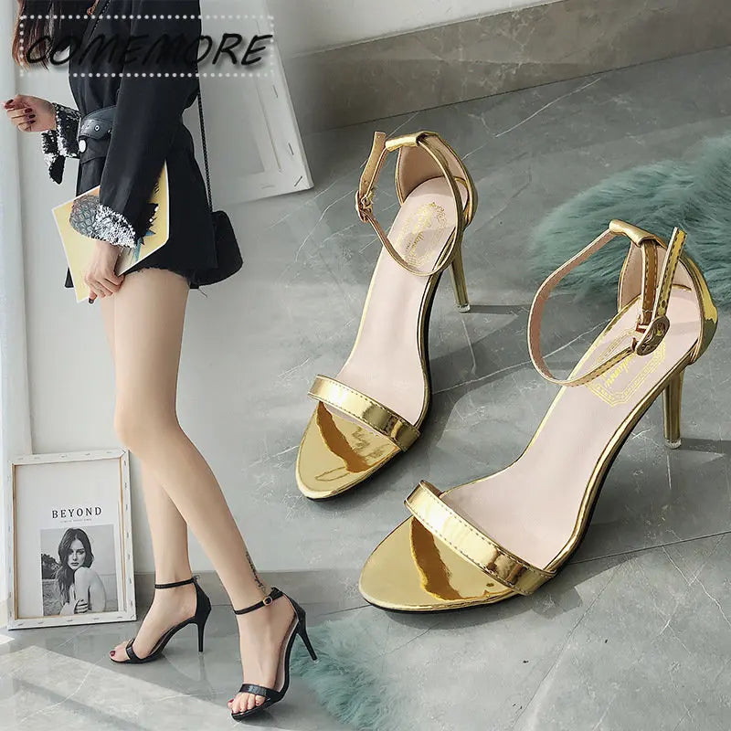 Sandalias Gladiator Sandals Roman Summer Office High Heels Women Buckle Strap Pumps Casual Woman Work Shoes Fashion Gold Silver