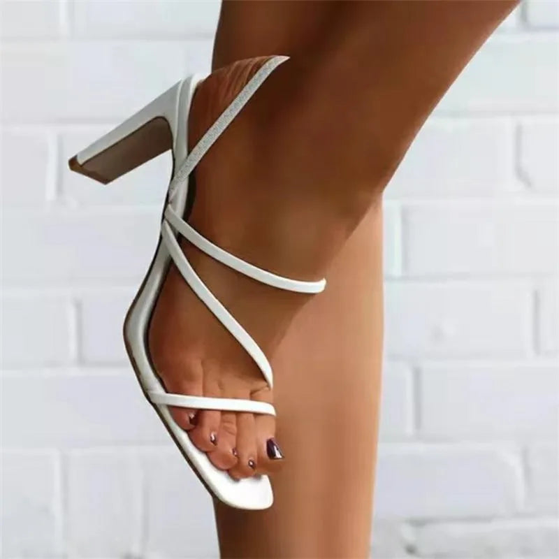 2023 Summer Fashion Orange Ankle Cross Strap Women Sandals Sexy Lace Up Square Toe Female High Heels Party Shoes Heels Women