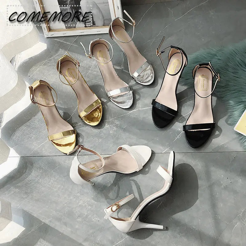 Sandalias Gladiator Sandals Roman Summer Office High Heels Women Buckle Strap Pumps Casual Woman Work Shoes Fashion Gold Silver