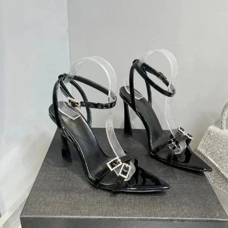 2023 New Womens High Heel Sandals Summer Transparent Heels Luxury Rhinestone Strap Slingbacks Female Sexy Wedding Sandal