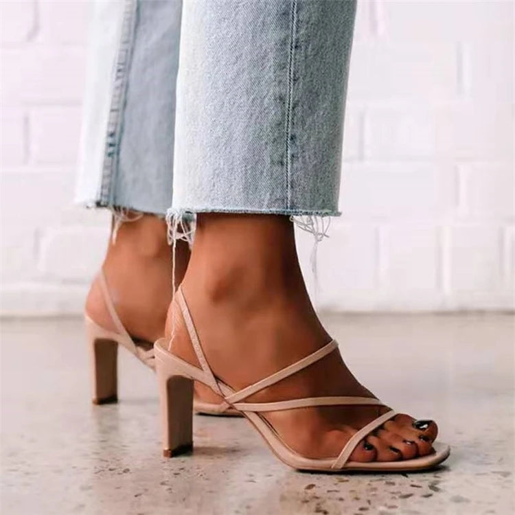 2023 Summer Fashion Orange Ankle Cross Strap Women Sandals Sexy Lace Up Square Toe Female High Heels Party Shoes Heels Women