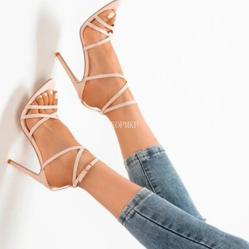 Newly Arrived Fashion Summer New Sexy Ladies Sandals Pointed Toe High Heels Shoes Party Hollow Out Stiletto Heel Womens Shoes